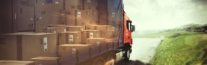 Header vrachtwagen verhuizing met dozen